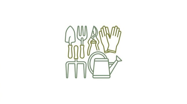 Hobbyists' garden tools clipart eye-level digital art for home office gardening spaces