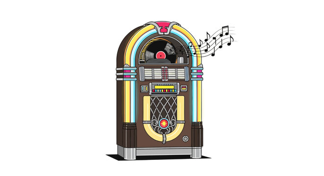 Retro music jukebox with colorful musical notes
