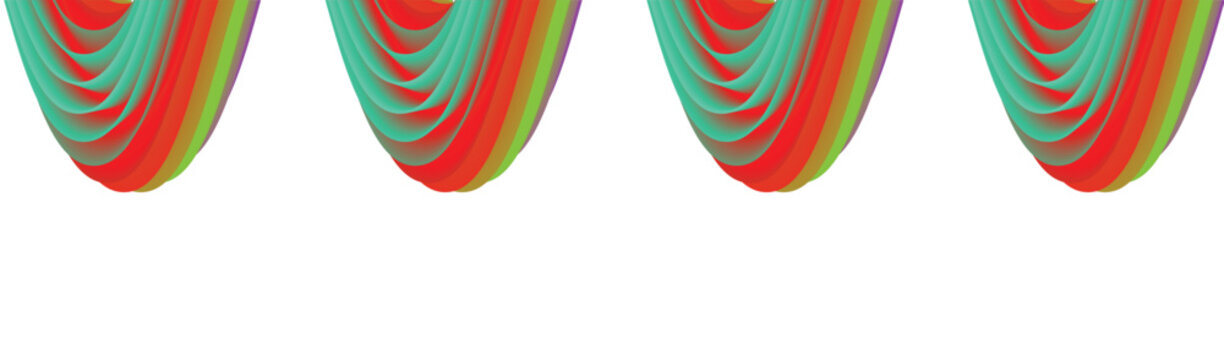 Four colorful parabolic curves on white background in studio lighting representing data visualization or growth