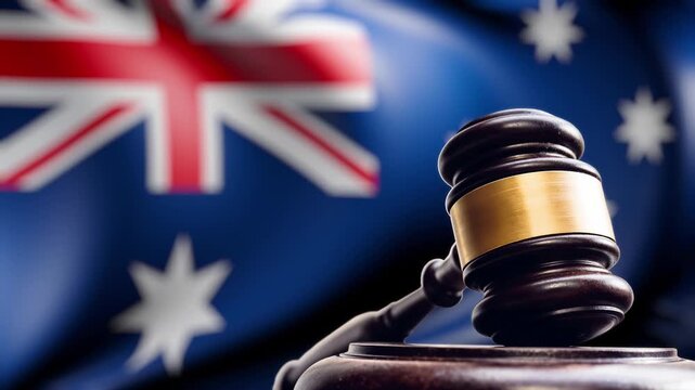 Looping Australia Law Gavel With National Flag Background