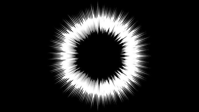 Black and white spiky energy ring pulse l,oop on dark futuristic background