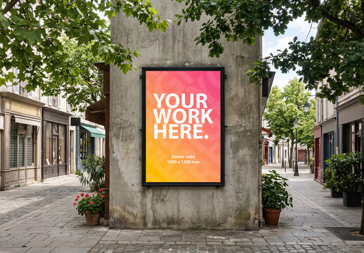 Vertical billboard poster Mockup on a concrete wall on the street