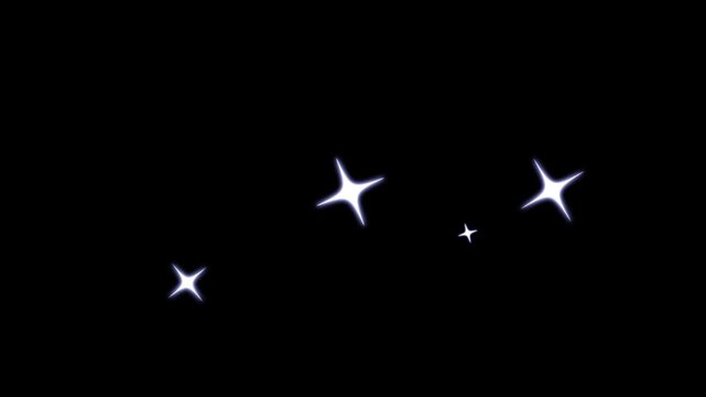 Sparkling twinkle stars Glittering Stars in 4K Animated glitter on black screen background, night sky. 4k animation.Blinking retro vector stars and dots.