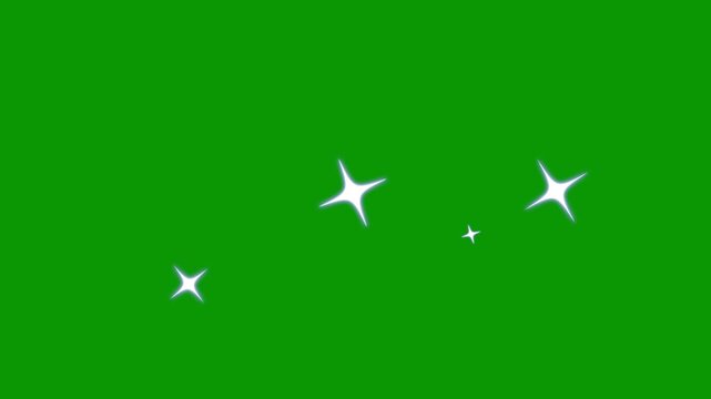 Sparkling twinkle stars Glittering Stars in 4K Animated glitter on green screen background, night sky. 4k animation.Blinking retro vector stars and dots.
