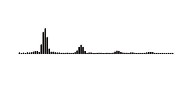 Dynamic voice waveform animation, black audio pulse spectrum, modern sound frequency visualizer, seamless rhythm oscillation display, streaming signal motion graphics, white background loop effect.