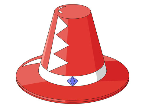Cartoon illustration of a red traffic cone with white teeth and purple gemstone