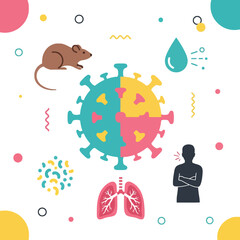 Fototapeta premium Hanta virus concept illustration showing rodent-borne transmission, human pulmonary disease, and symptoms. A public health warning on viral infection