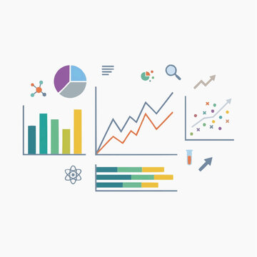 Data analysis and scientific research visualization with charts and graphs