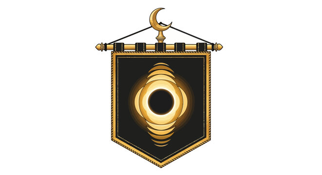 Mystical banner with crescent and eclipse design on black and gold