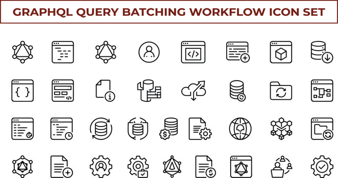 GraphQL Query Batching Workflow Icon Set with API Data Integration and Distributed Network Processing Symbols