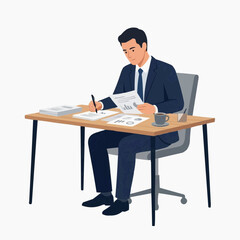 Fototapeta premium Businessman working at desk with documents and coffee