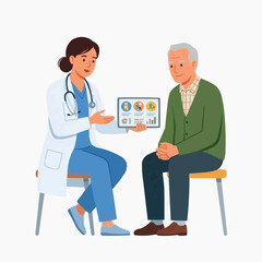 Obraz premium Doctor showing tablet with health information to elderly patient
