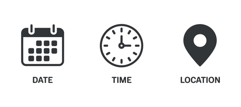 calendar icon clock icon and map marker icon set