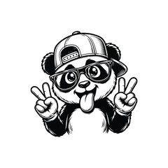 Cute Panda Mascot Vector Illustration in Black and White Street Style © SOHAG