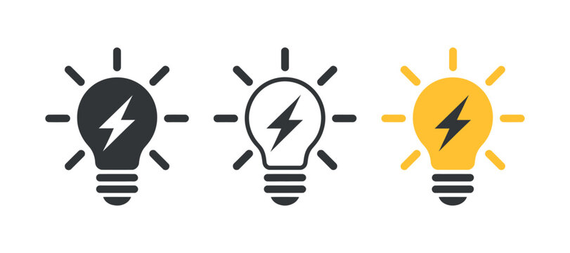 lightbulb icons with lightning bolt black outline and yellow styles