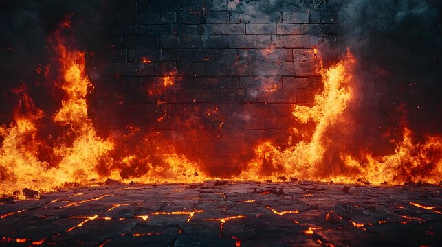 Burning floor with fire and smoke