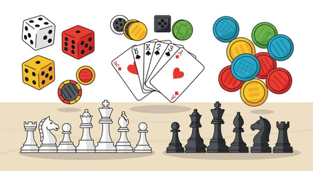 Board Games Pieces and Cards Display. © Harunia