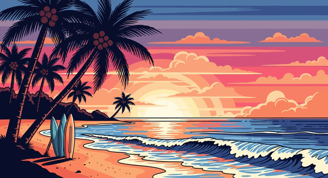 Palm trees on a beach shore.