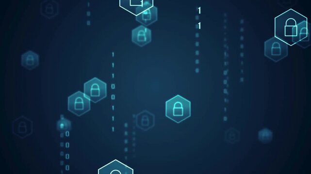 Cyber Security Digital Padlock Icons and Binary Code Network Animation