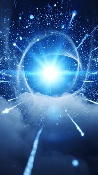 Minimalist soft white and azure light leaks with cyber data particles loop 3