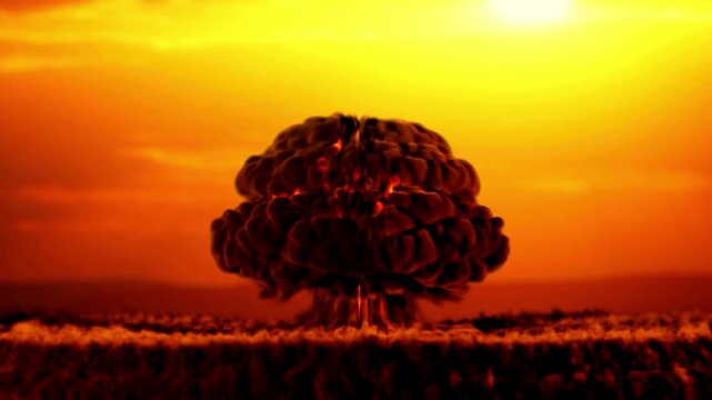 Massive Nuclear Explosion Mushroom Cloud Destruction at Sunset
