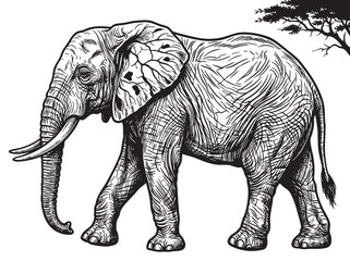 Detailed, black and white elephant illustration, safari animal design, vector graphics, wildlife art © হরি চাঁদের চাঁদ