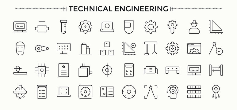 Technical Overview icon set. Cooperation modern thin line style icons. Web icons pack. Capacity icon collection. Editable stroke. Vector collection.
