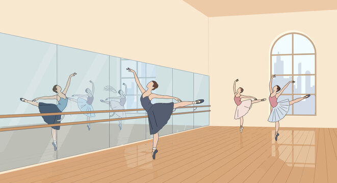 Ballet dancers in dance studio practicing.