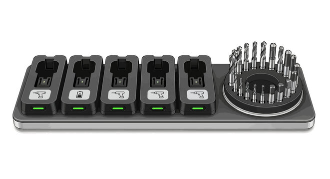 Cordless drill battery kit with charging station and drill bits