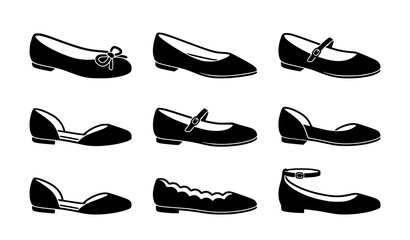 Ballerina flats glyph icon black monochrome footwear vector illustration © MdMominul