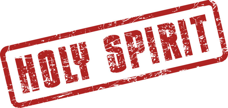 Distressed red Holy Spirit text in a rectangular grunge rubber stamp effect graphic