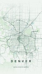 Fototapeta premium Modern minimalist vector map of Denver, Colorado, USA. High-quality scalable illustration of Denver city grid, Cherry Creek, South Platte River, and urban infrastructure for posters and design.