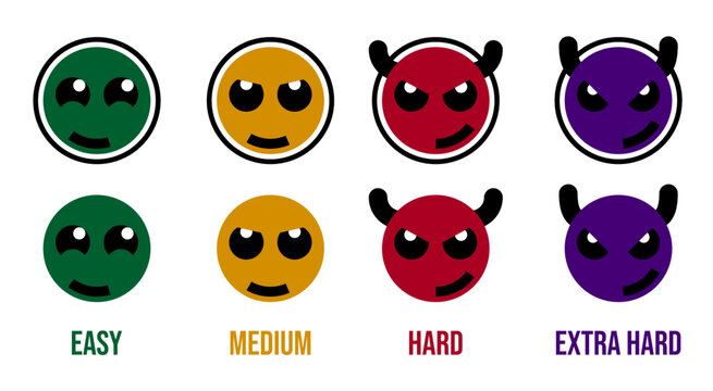 Difficulty Level Game Icons Set Easy Medium Hard Extra Hard