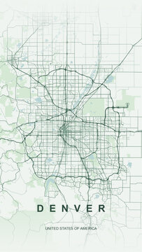 Modern minimalist vector map of Denver, Colorado, USA. High-quality scalable illustration of Denver city grid, Cherry Creek, South Platte River, and urban infrastructure for posters and design.