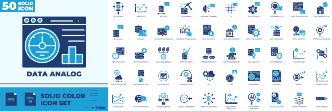 Data Analog Solid Color Editable Icons set