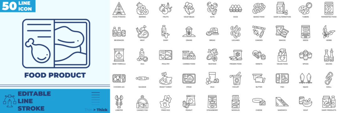 Food Product Line Editable Icons set
