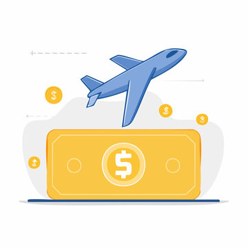 Airplane Flying Over Money and Coins
