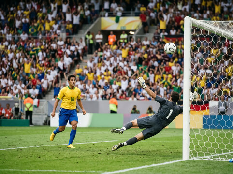 Footballer taking a powerful shot on the pitch