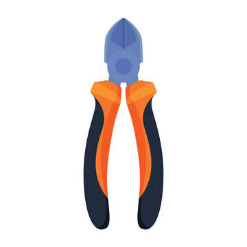 Illustration of side cutters with orange handles, done in a simple flat style, for cutting wires and other materials in various tasks at home and in industrial settings