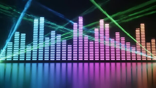 Vibrant Digital Sound Equalizer Display with Colorful Reflections.