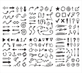 Obraz premium Set of black arrows and symbols on white background for graphic design