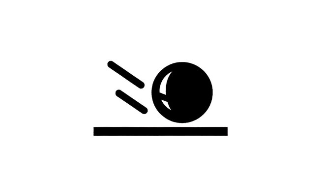 Minimal black silhouette icon, simple flat vector, bold black shape, no, no shading icon of a ball bouncing on a surface on a, flat icon style