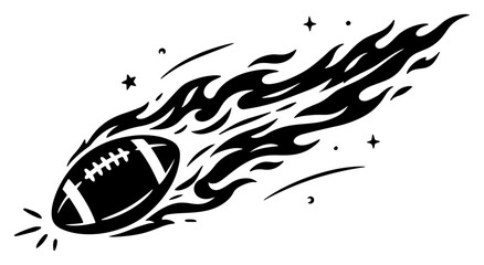Black and white silhouette vector illustration of a flaming american football flying with speed © AnjaliDesai