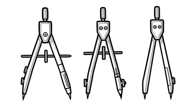 Hand-drawn set of compasses for precision drawing and technical design