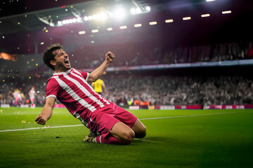Naklejka premium Professional Soccer Player Celebrating in Red Uniform