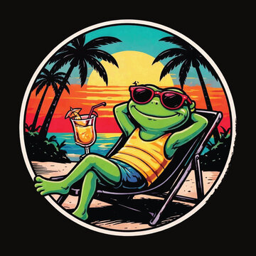 Vintage Beach Mood Featuring Cool Sunglasses Frog T-shirt Vector Design