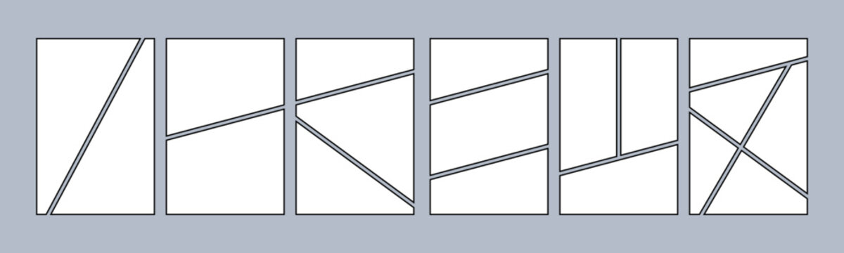 Set blank of comics book page, grid manga comic layout, photo collage storyboard