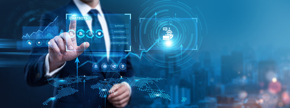 AI Developer Using Digital Screen with Chatbots and networking automated customer service data. Optimizing natural language processing, improving virtual assistant responses, enhancing user experience