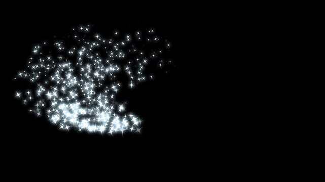 Sparkling glitter stars twinkling animation with shimmering particles,  sparkles glitter white doodle stars trail burst animation, doodle glitter sparkles star trail, starlight path on black screen.4K