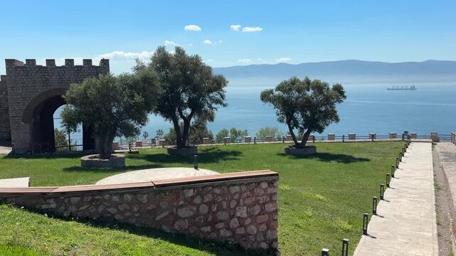 A view from the historic Hereke Castle in Hereke, Kocaeli, Turkey. The castle dates back to the Byzantine period.
